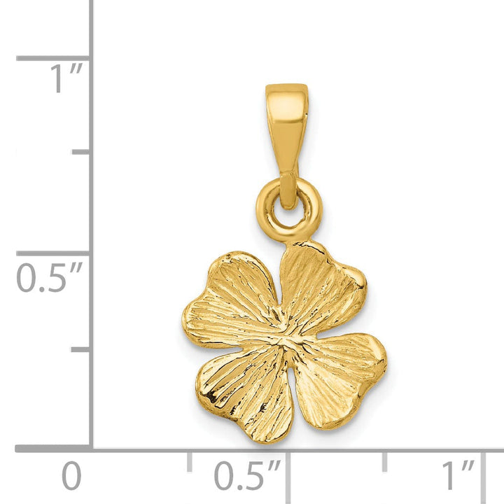 14k Yellow Gold Polished Textured Finish Solid Flat Back Four Leaf Clover Charm Pendant