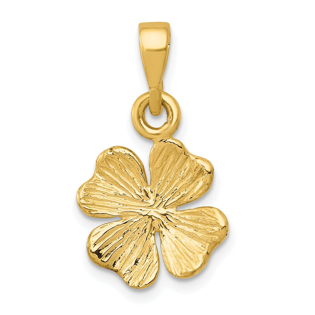 14k Yellow Gold Polished Textured Finish Solid Flat Back Four Leaf Clover Charm Pendant