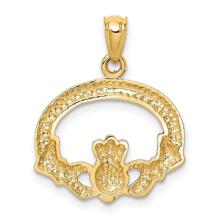 14k Yellow Gold Open Back Solid Polished Finish Claddagh Design Charm Pendant
