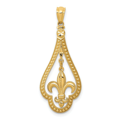 14k Yellow Gold Moveable Polished Diamond Cut Finish Fleur de Lis Dangle Design Charm Pendant at $ 112.12 only from Jewelryshopping.com