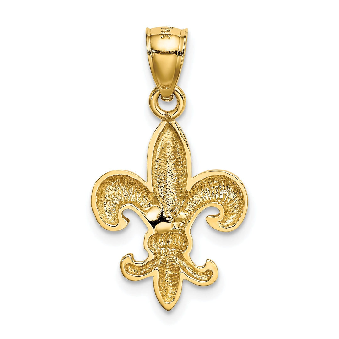 14k Yellow Gold solid Open Back Polished Finish Mens Fleur de Lis Design Charm Pendant