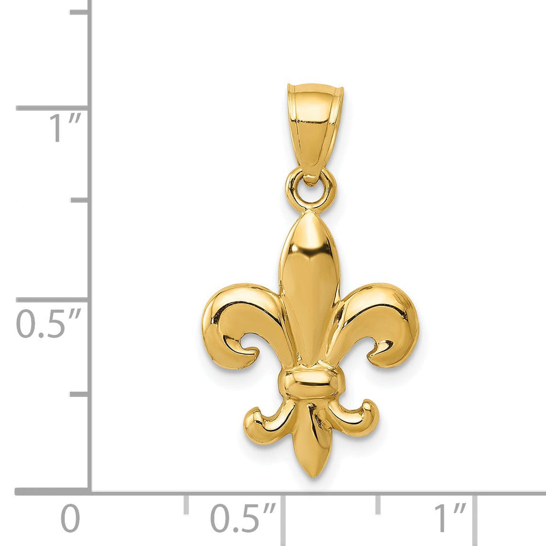 14k Yellow Gold solid Open Back Polished Finish Mens Fleur de Lis Design Charm Pendant