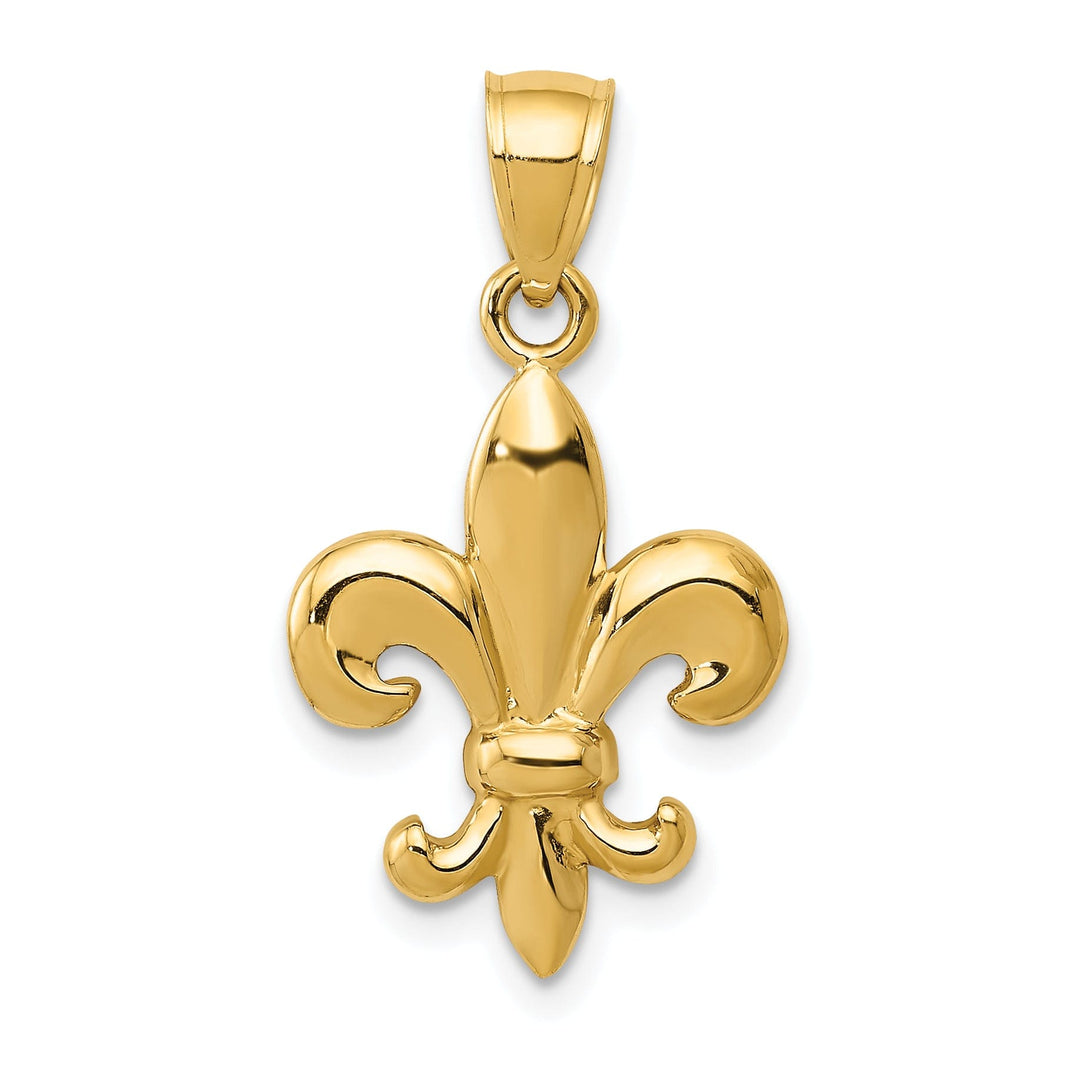 14k Yellow Gold solid Open Back Polished Finish Mens Fleur de Lis Design Charm Pendant