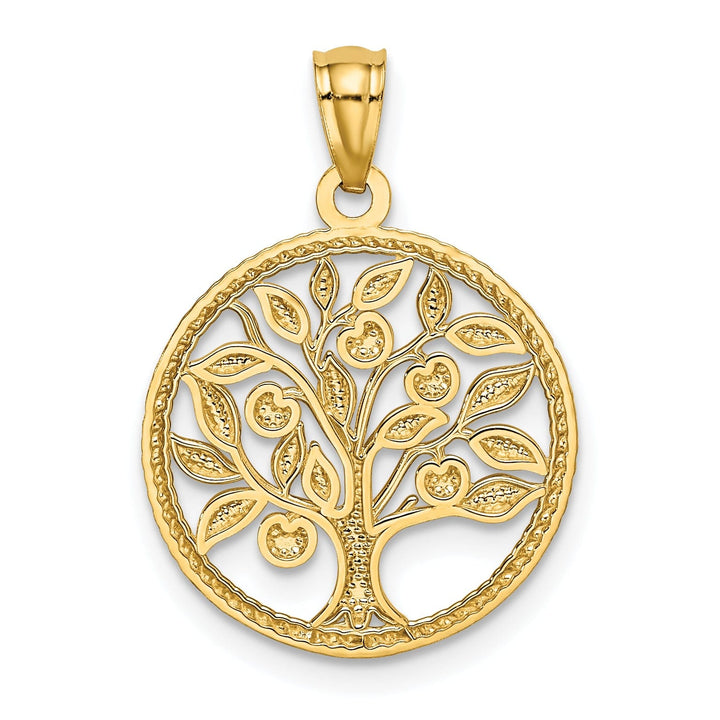 14k Yellow Gold Solid Open Back Textured Polished Finish Tree Of Life in Round Shape Design Pendant