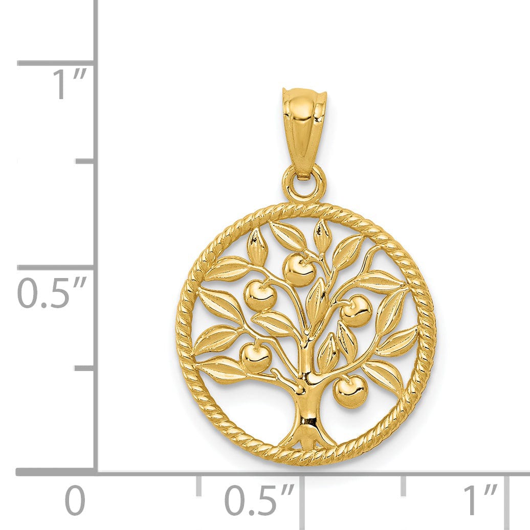14k Yellow Gold Solid Open Back Textured Polished Finish Tree Of Life in Round Shape Design Pendant