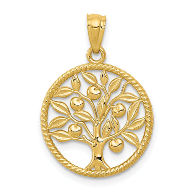 14k Yellow Gold Solid Open Back Textured Polished Finish Tree Of Life in Round Shape Design Pendant at $ 102.2 only from Jewelryshopping.com