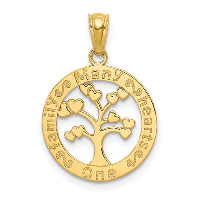 14k Yellow Gold Solid Textured Polished Finish ONE FAMILY MANY HEARTS Tree of Life Charm Pendant at $ 85.07 only from Jewelryshopping.com