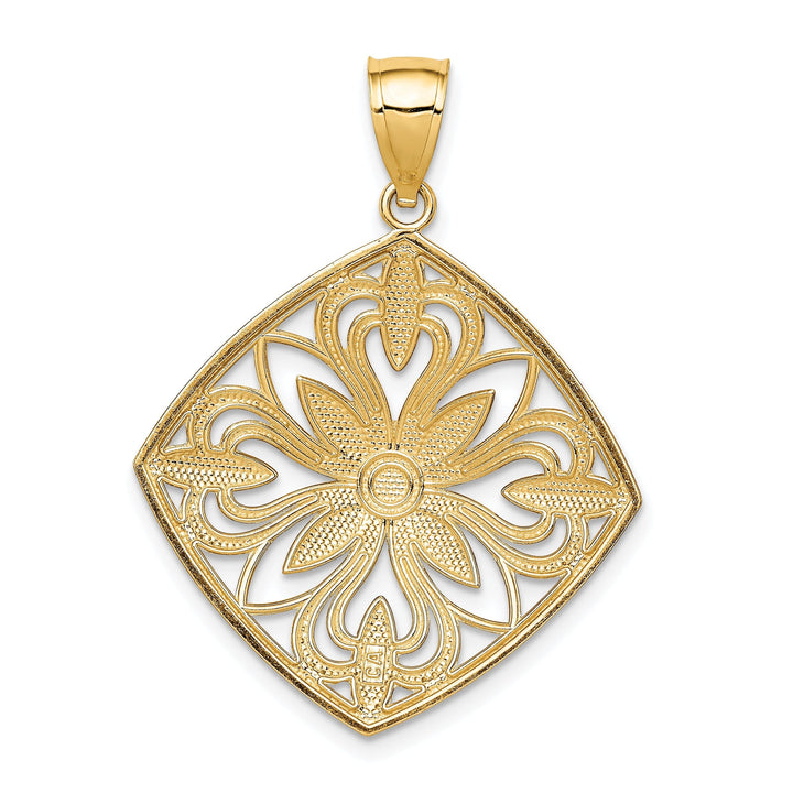 14k Yellow Gold Large Size Fancy Square Design Pendant