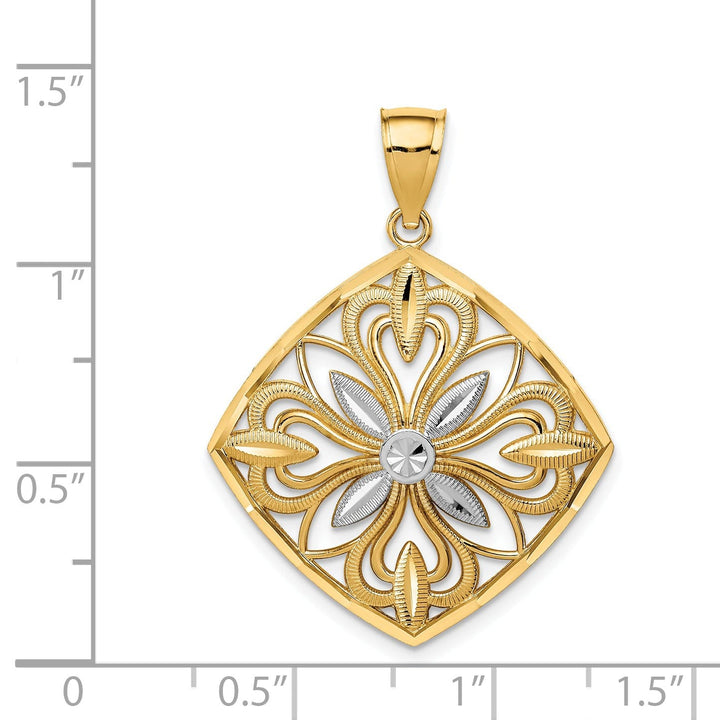 14k Yellow Gold Large Size Fancy Square Design Pendant