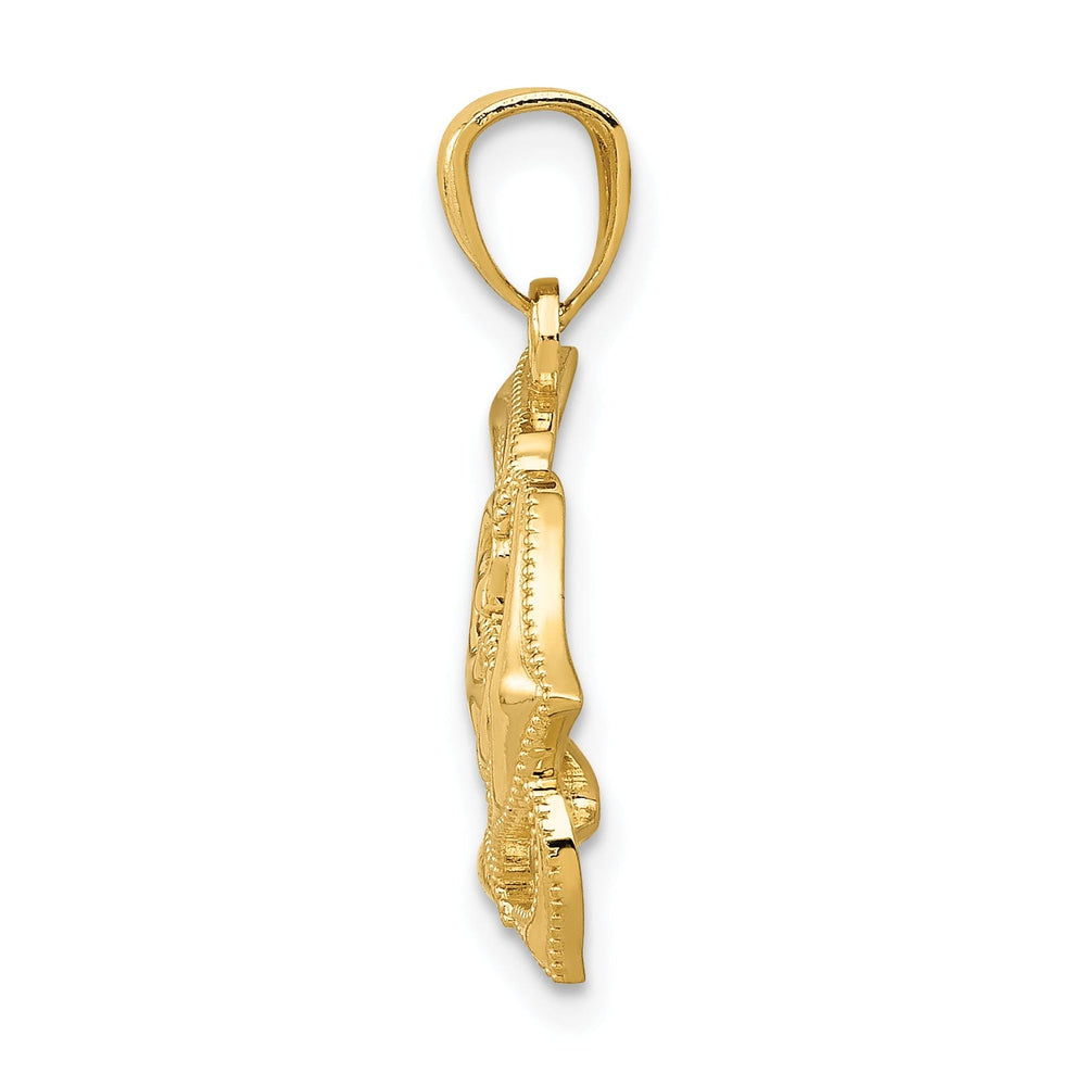 14k Yellow Gold Solid Casted Open Back Polished Finish Open Rose Charm Pendant