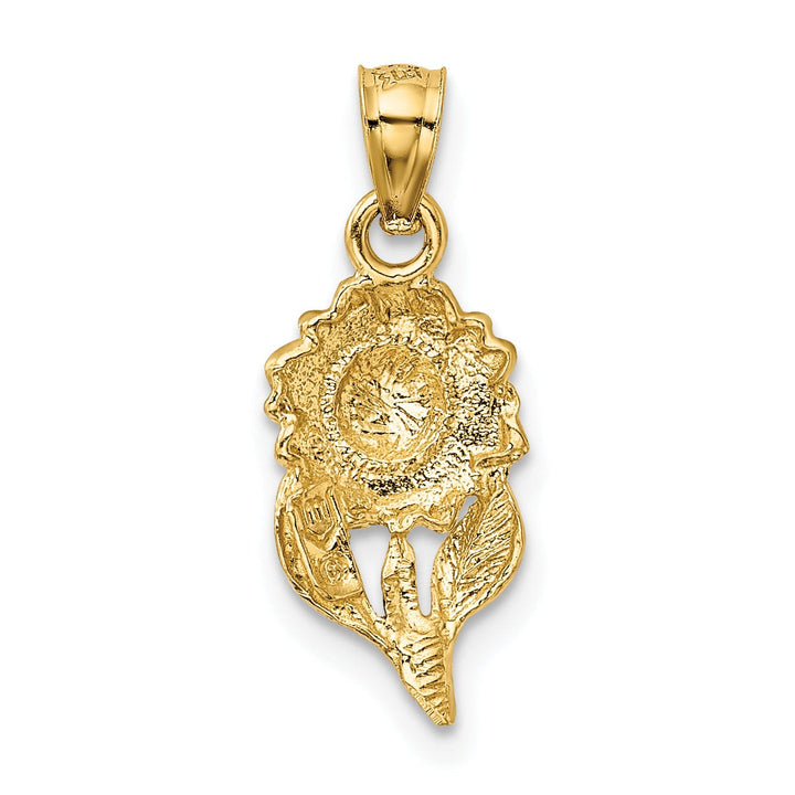 14k Yellow Gold Satin Brushed Finish Casted Open Back Solid Diamond-cut Sunflower Charm Pendant