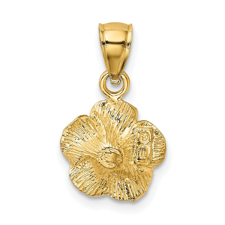 14k Yellow Gold Satin Diamond-cut Solid Casted Textured Back Brushed Finish Hibiscus Charm Pendant