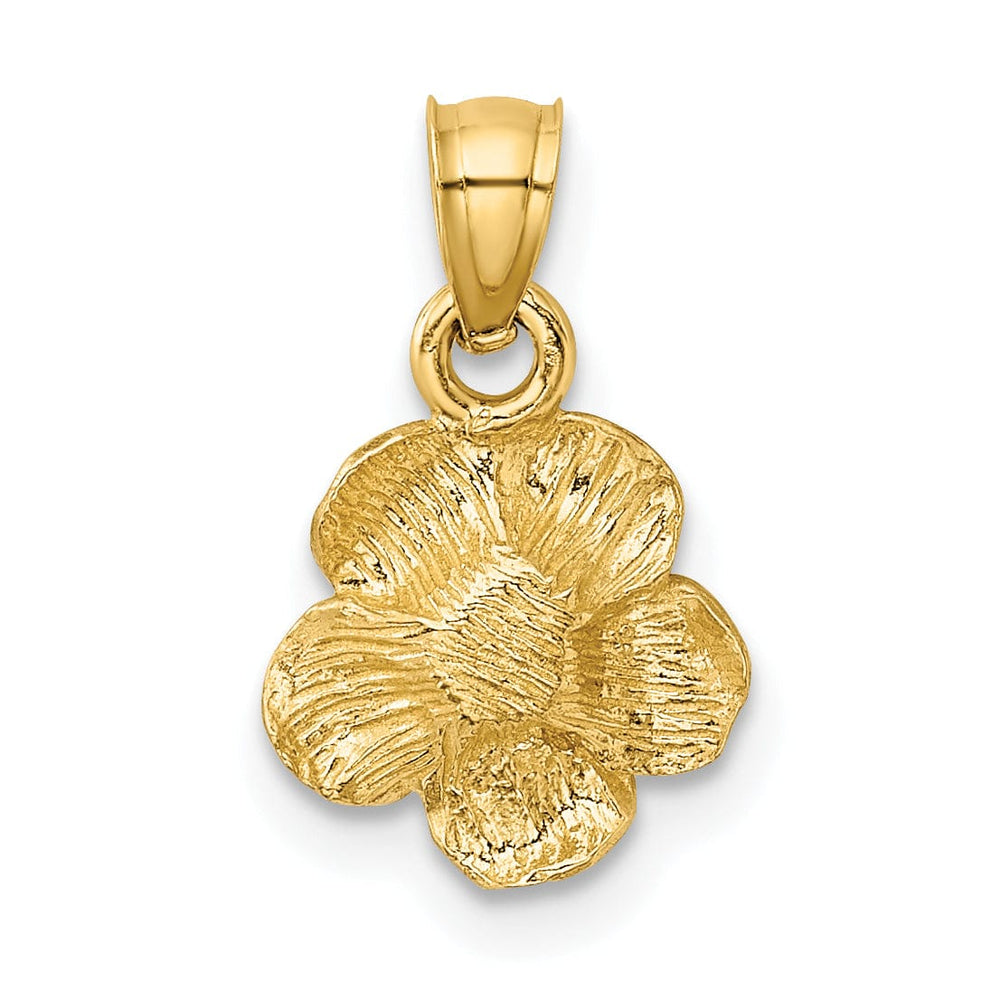 14k Yellow Gold Satin D.C Solid Textured Brushed Finish Hibiscus Flower Pendant