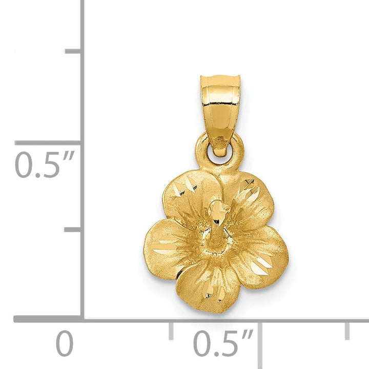 14k Yellow Gold Satin D.C Solid Textured Brushed Finish Hibiscus Flower Pendant