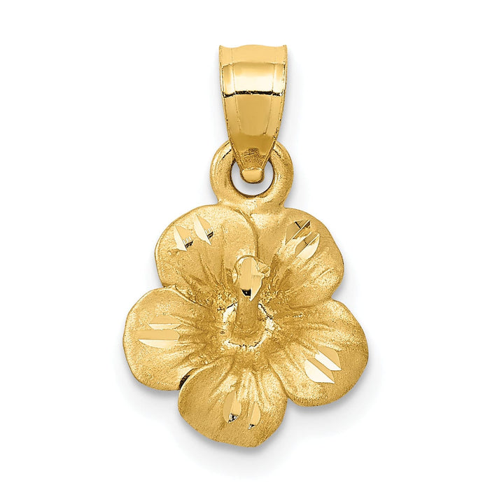 14k Yellow Gold Satin D.C Solid Textured Brushed Finish Hibiscus Flower Pendant