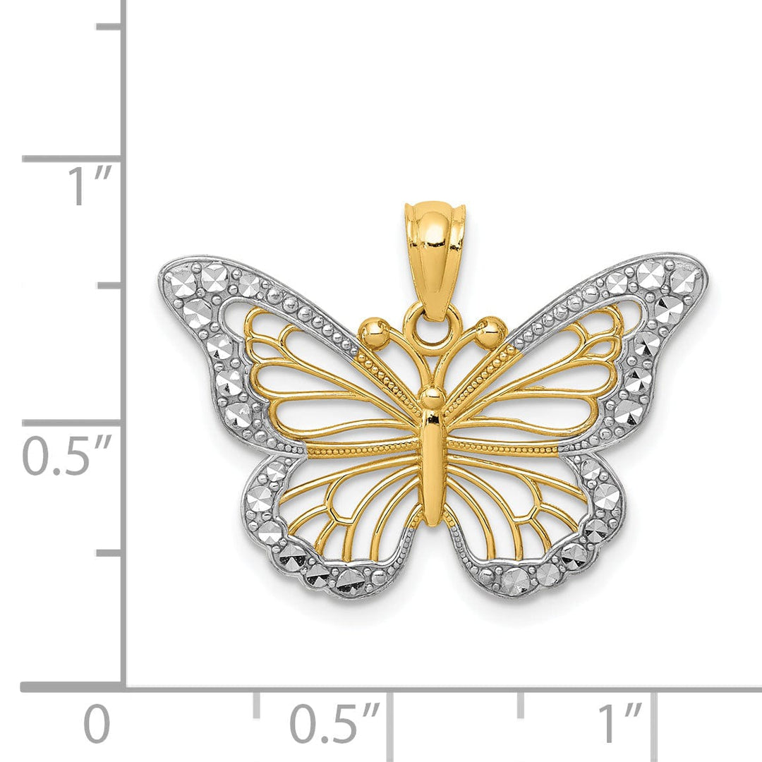 14k Two-tone Gold Open Back Casted Solid Polished Finish Diamond-cut Polished Open Butterfly Charm Pendant