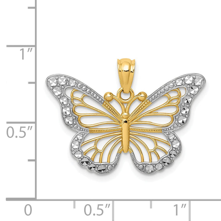 14k Two-tone Gold Open Back Casted Solid Polished Finish Diamond-cut Polished Open Butterfly Charm Pendant