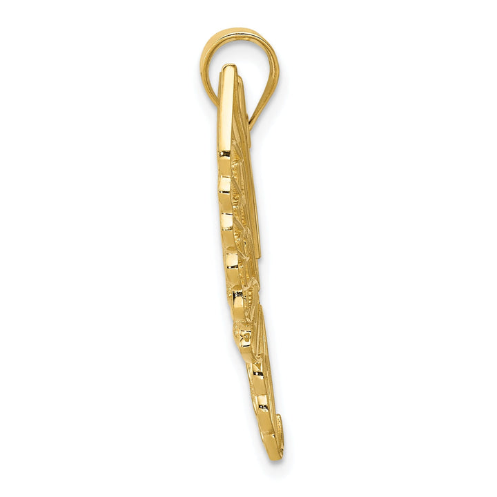 14k Yellow Gold Casted Open Back Textured Solid Polished Finish Butterfly Charm Pendant