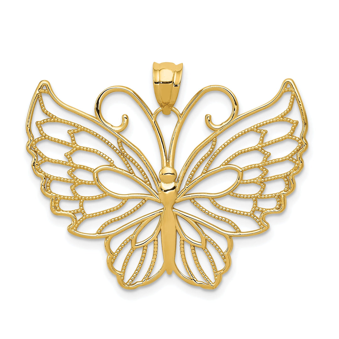 14k Yellow Gold Casted Open Back Textured Solid Polished Finish Butterfly Charm Pendant