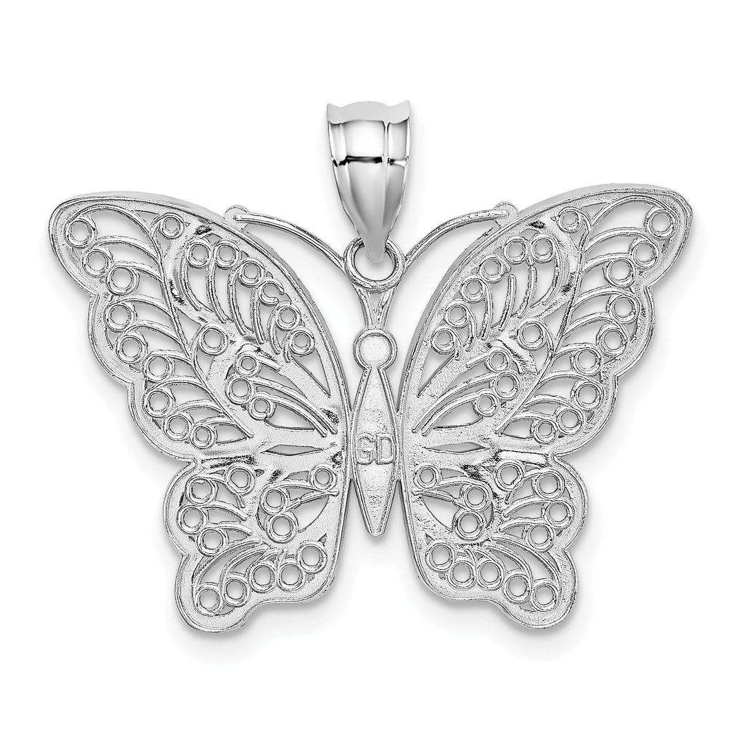 14k White Gold with Yellow Rhodium Open Back Cast Diamond-cut Solid Polished Finish Filigree Butterfly Charm Pendant by Lovely Rita's Collection
