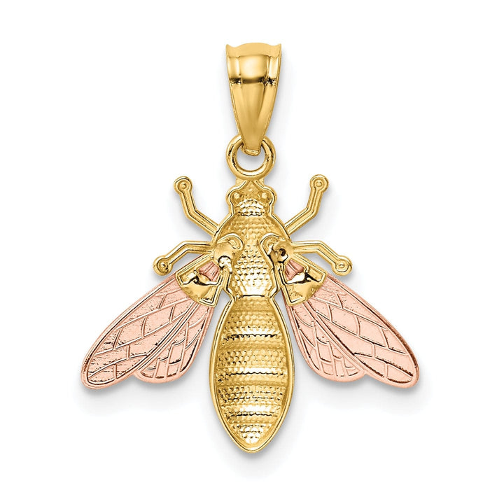 14k Two Tone Gold White Rhodium Open Back Solid Textured Polished Finish Bee Charm Pendant