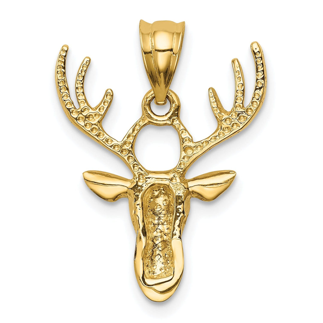 14k Yellow Gold Solid Open Back Polished Finish Deer Head With Antlers Design Charm Pendant