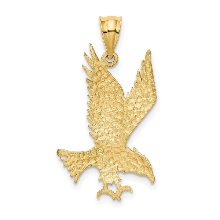 14k Yellow Gold Diamond Cut Texture Finish Mens Eagle Charm Pendant