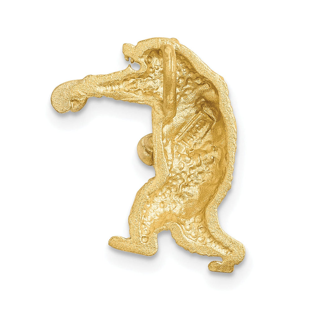 14k Yellow Gold White Rhodium Solid Satin Diamond Cut Finish Boxing Bear Design Chain Slide Pendant