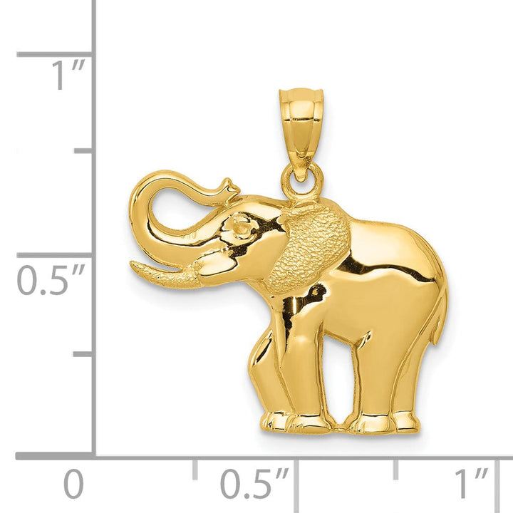 14k Yellow Gold Solid Polished Satin Elephant Charm Pendant