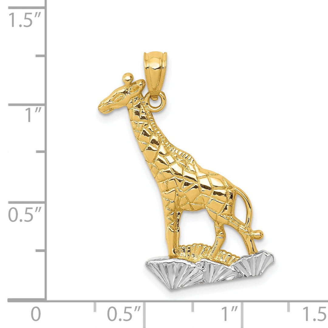 14k Yellow Gold White Rhodium Open Back Solid Polished Diamond Cut Finish Giraffe Charm Pendant