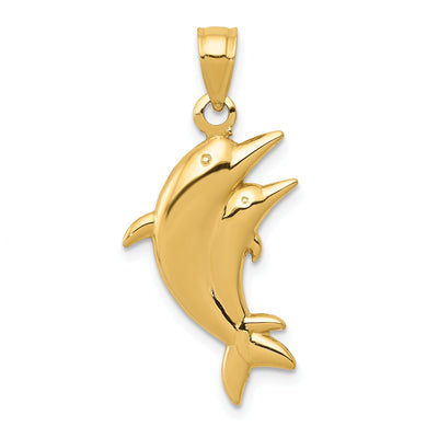 14k Yellow Gold Closed Back Polished Finish Two Dolphin Pair Swimming Back Wards Design Charm Pendant at $ 70.4 only from Jewelryshopping.com