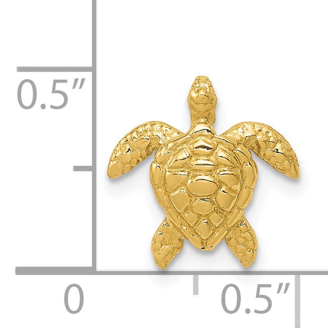 14k Yellow Gold Solid Casted Textured Open Back Polished Finish Small Sea Turtle Chain Slide. Will Not Fit Omega.
