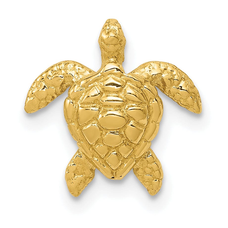 14k Yellow Gold Solid Casted Textured Open Back Polished Finish Small Sea Turtle Chain Slide. Will Not Fit Omega.