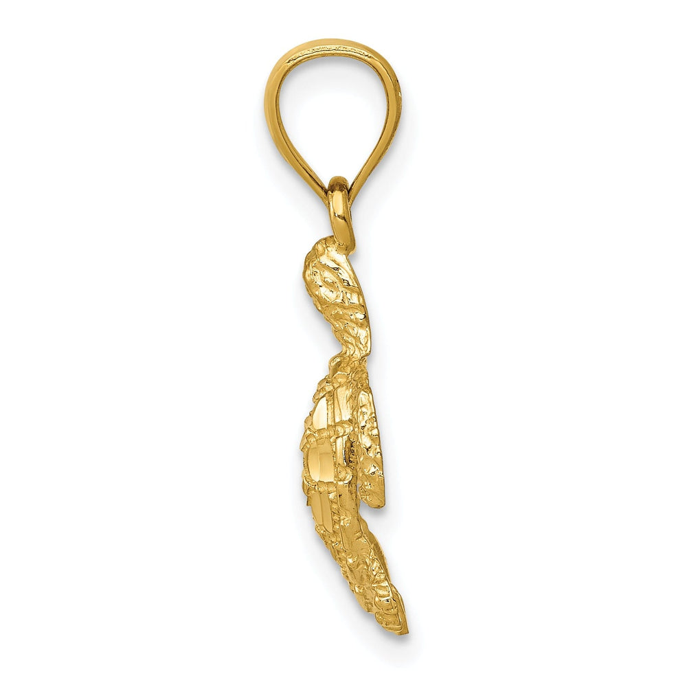 14k Yellow Gold Solid Open Back Casted Polished and Textured Diamond-cut Sea Turtle Charm Pendant