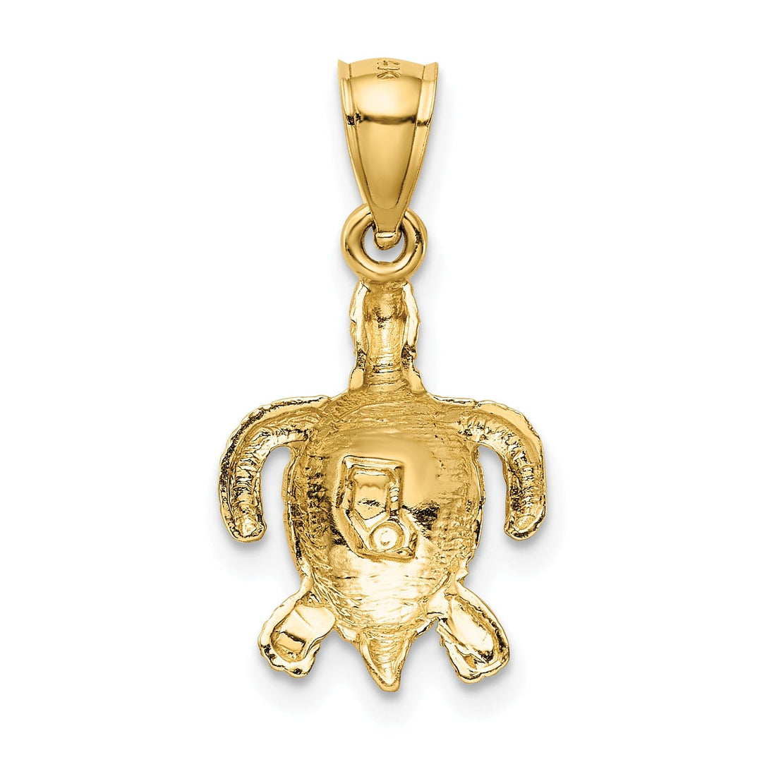 14k Yellow Gold Solid Open Back Casted Polished and Textured Diamond-cut Sea Turtle Charm Pendant