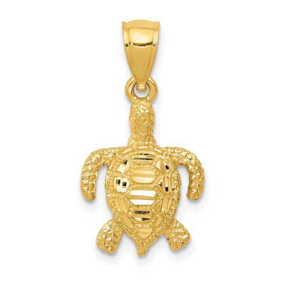 14k Yellow Gold Solid Open Back Casted Polished and Textured Diamond-cut Sea Turtle Charm Pendant at $ 103.75 only from Jewelryshopping.com