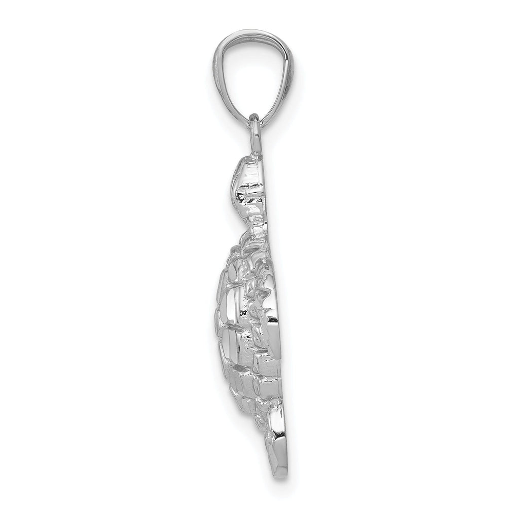 14k White Gold Solid Polished Finish Diamond-cut Men's Sea Turtle Charm Pendant