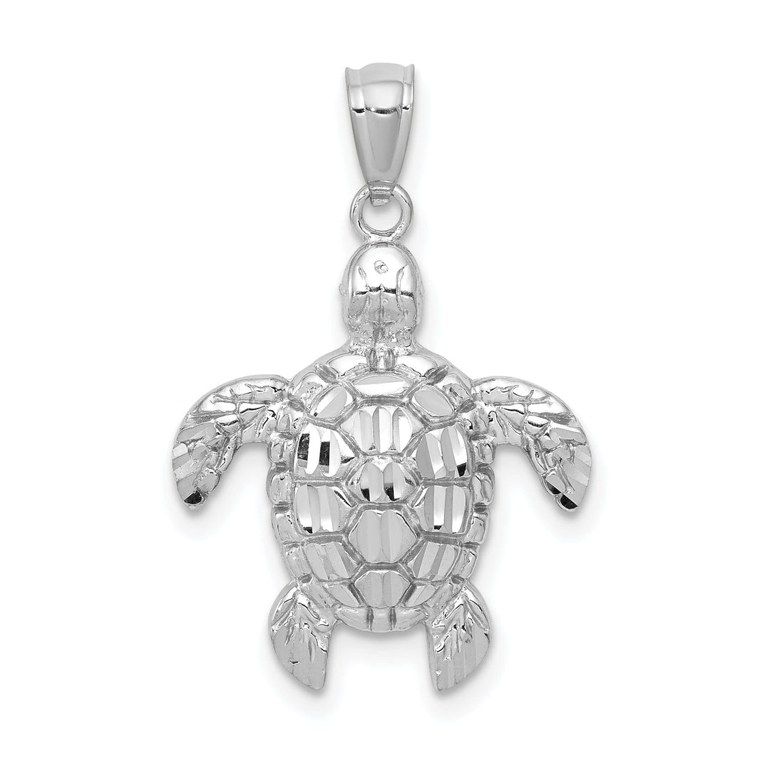 14k White Gold Solid Polished Finish Diamond-cut Men's Sea Turtle Charm Pendant