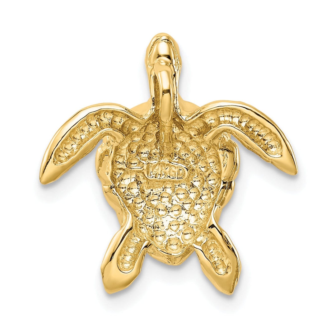 14k Yellow Gold Open Back Casted Textured Solid Polished Finish Large Sea Turtle Chain Slide. Will Not Fit Omega.
