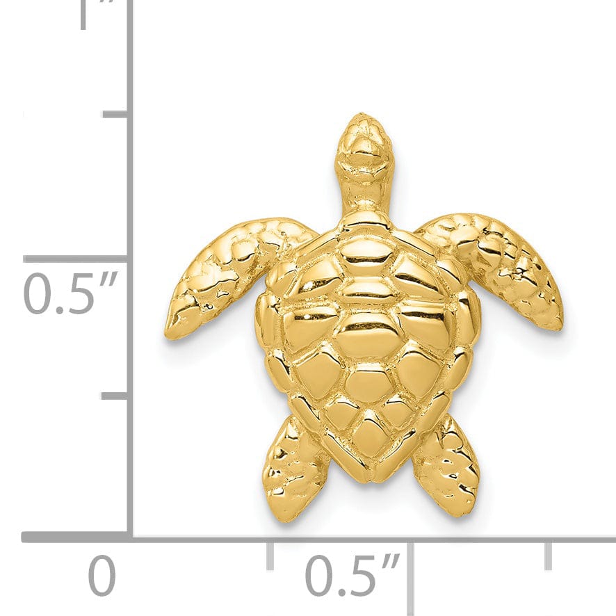 14k Yellow Gold Open Back Casted Textured Solid Polished Finish Large Sea Turtle Chain Slide. Will Not Fit Omega.