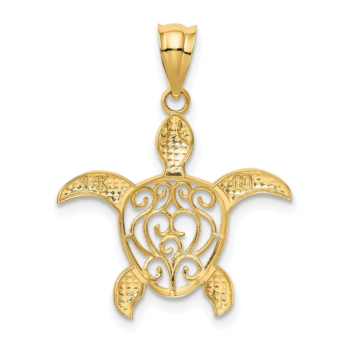 14k Yellow Gold Open Back Solid Casted Polished Finish Filigree Sea Turtle Charm Pendant