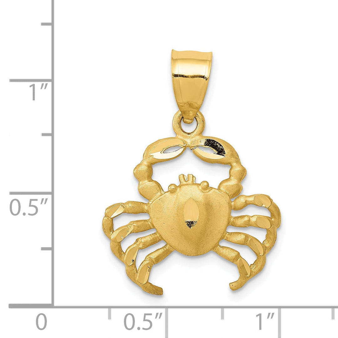 14K Yellow Gold White Rhodium Solid Polished Diamond-Cut Satin Finish Crab Charm Pendant