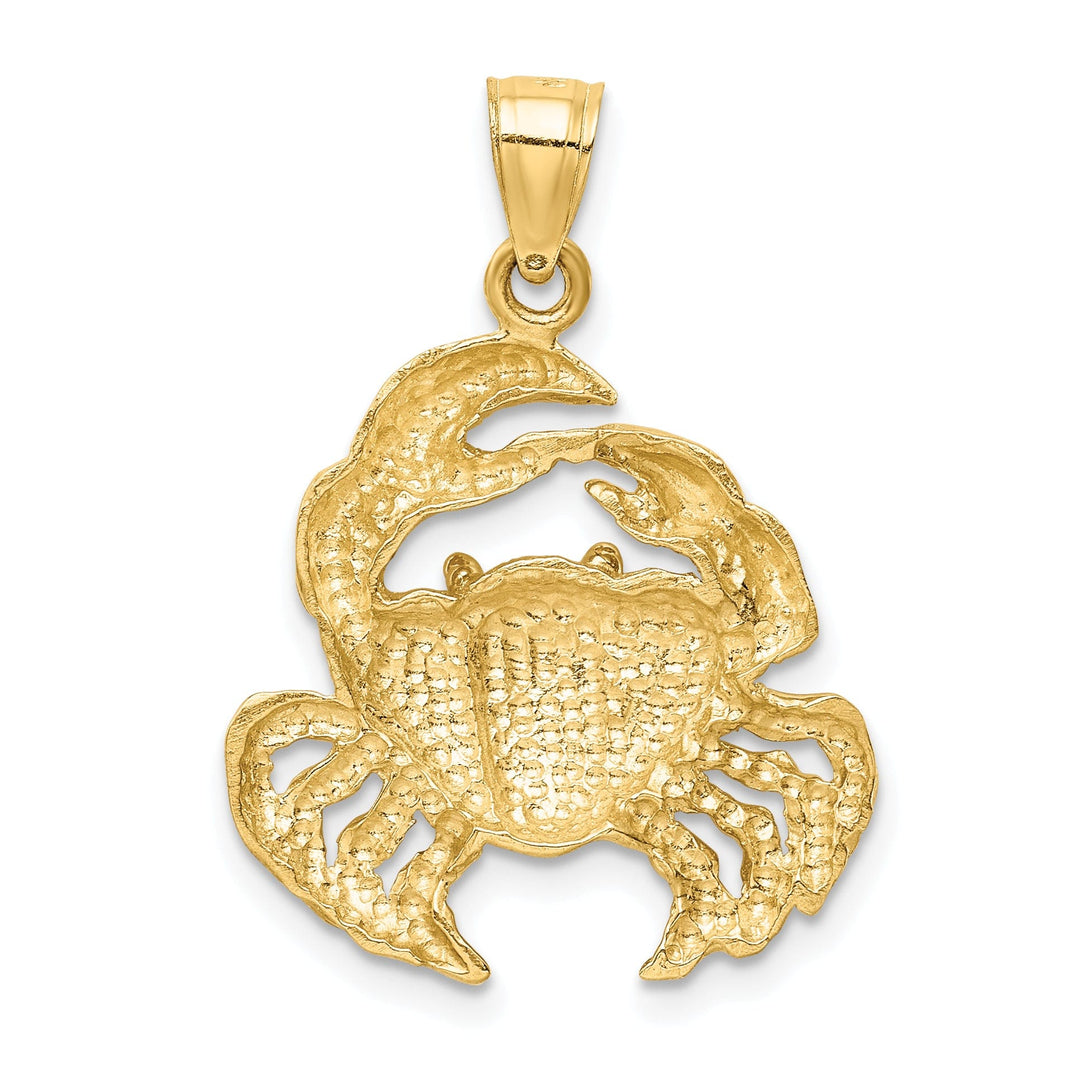 14k Yellow Gold Polished Finish Open Back Solid Blue Claw Crab Charm Pendant