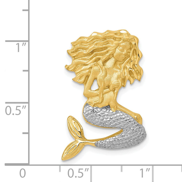 14k Yellow Gold, White Rhodium Satin Dimond Cut Finish Solid Mermaid Chain Slide Pendant Fits up to 4mm Fancy Omega