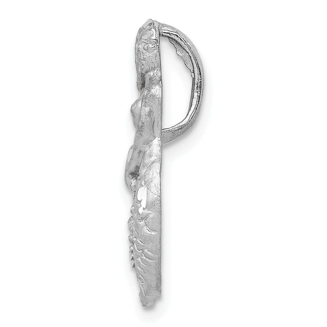 14K White Gold Satin, Diamond-Cut Finish Solid Open Back Mermaid Chain Slide Pendant Fits up to 4mm Fancy Omega