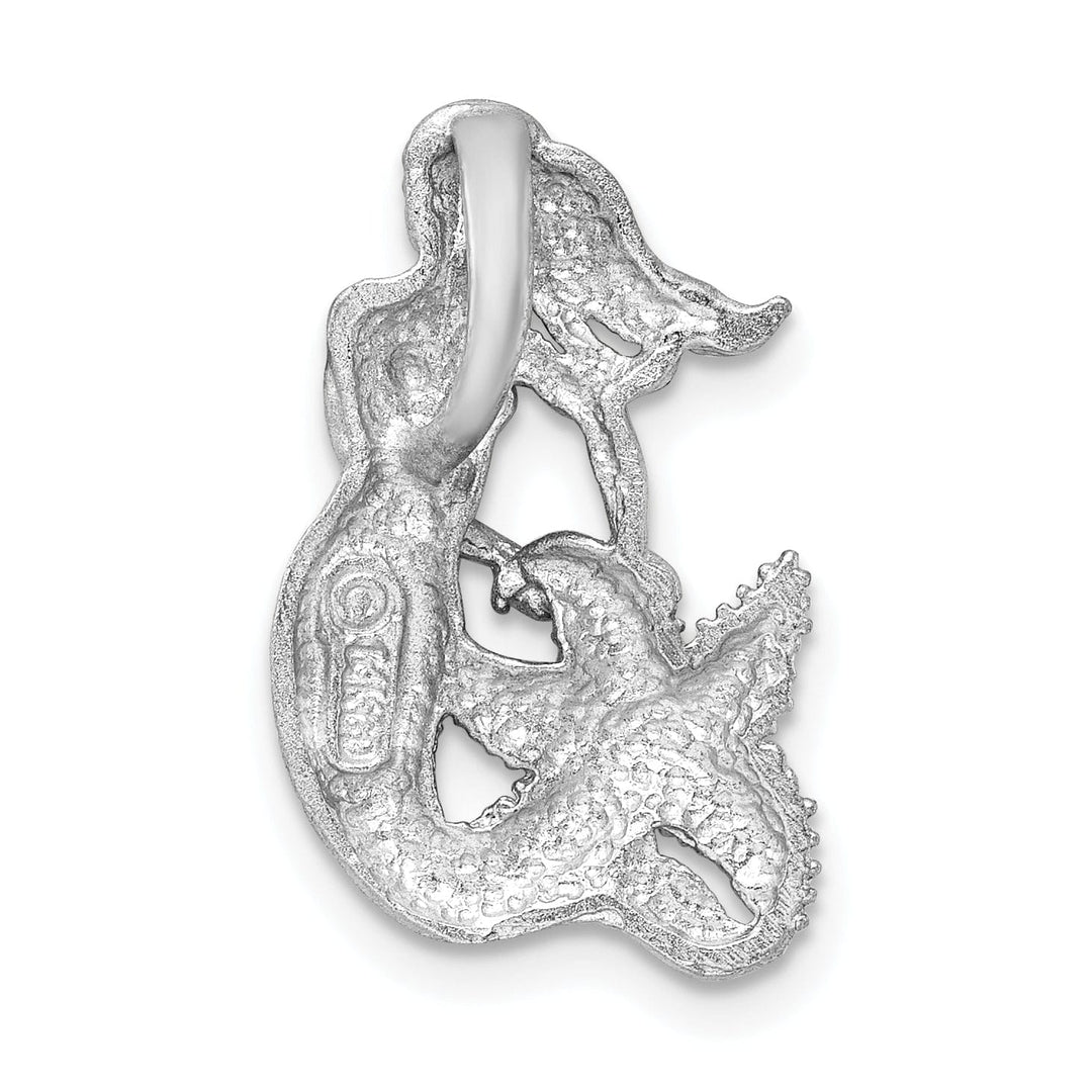 14K White Gold Satin, Diamond-Cut Finish Solid Open Back Mermaid Chain Slide Pendant Fits up to 4mm Fancy Omega