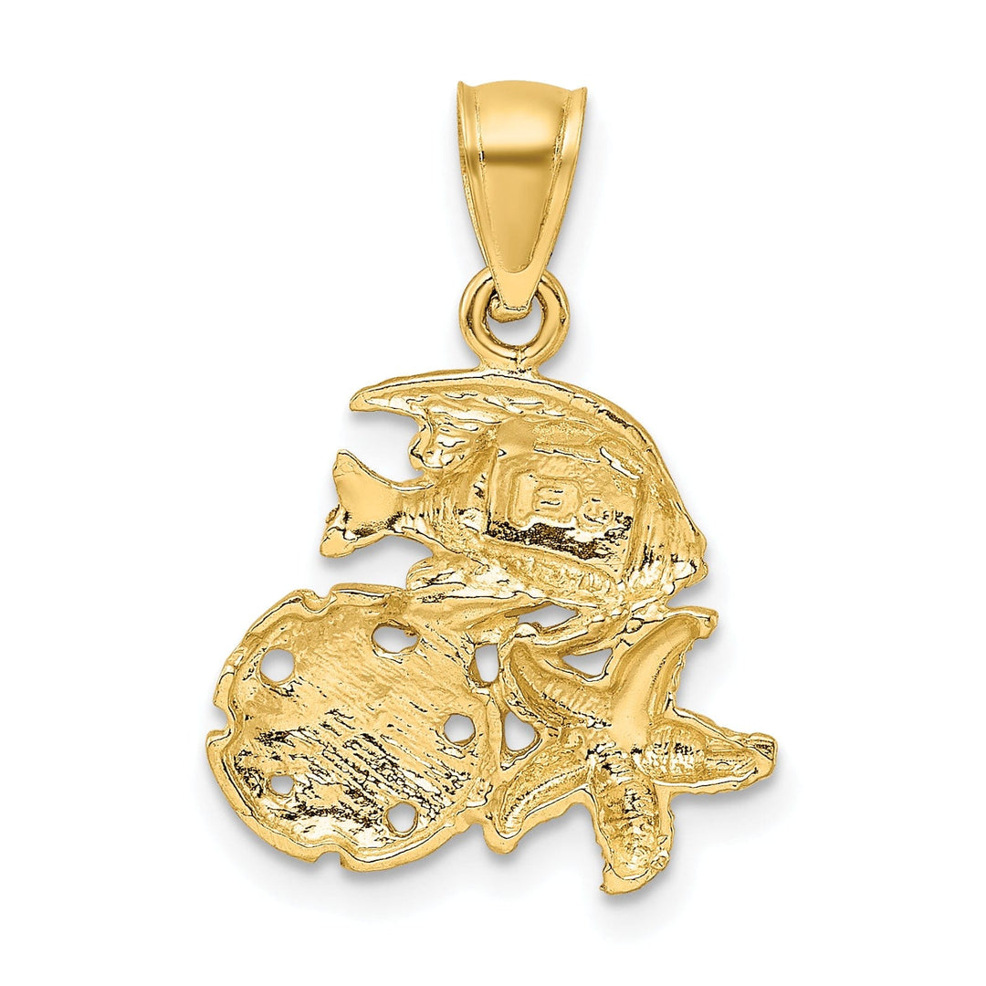 14k Yellow Gold Satin D.C Finish Fish Starfish Sand Dollar Pendant