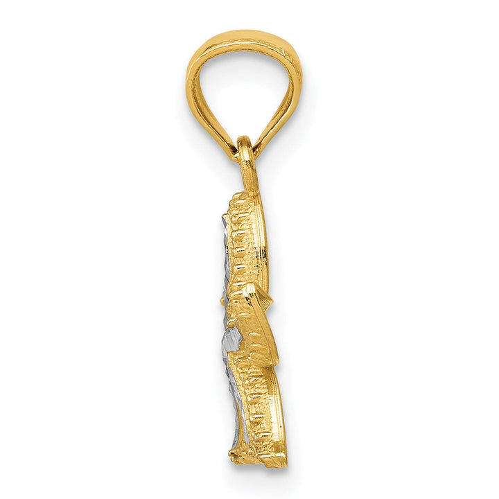 14K Yellow Gold, White Rhodium Solid Open Back Diamond Cut Textured Polished Finish Starfish Charm Pendant