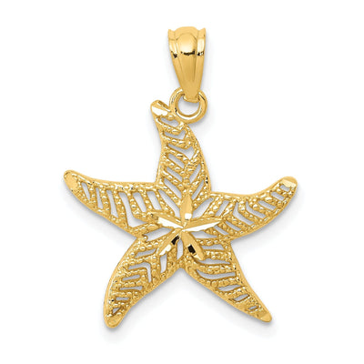 14k Yellow Gold Soild Diamond Cut Polished Finish Filigree Design Starfish Charm Pendant