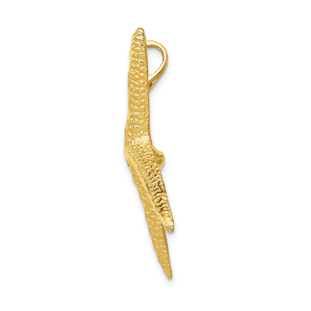14k Yellow Gold Solid Open Back Textured Diamond Polished Finish Starfish Slide Pendant